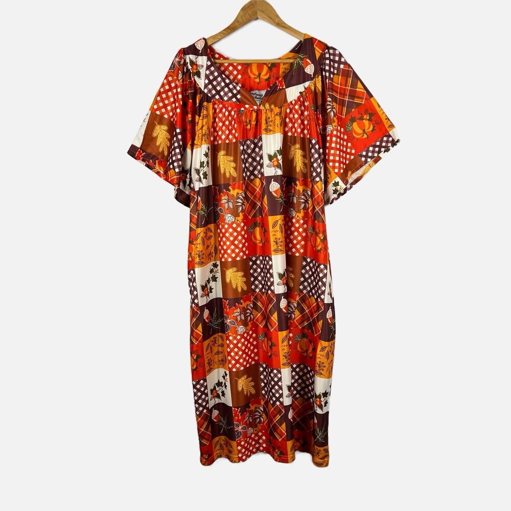 Anthony Richards Muumuu House Dress Nightgown Womens Size 2X Fall Autumn Pockets